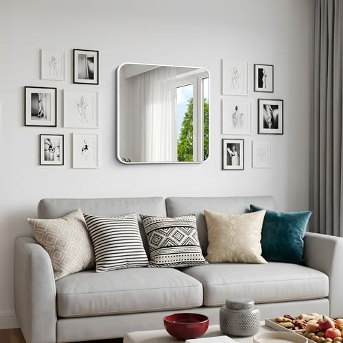 BONEWEI White Bathroom Mirror, 24x24 inch Wall Mirror - Image 7