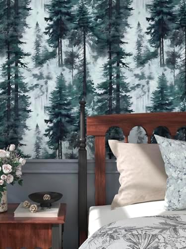 HAOKHOME Forest Peel and Stick Wallpaper Misty Blue Mural Contact Paper - Image 6