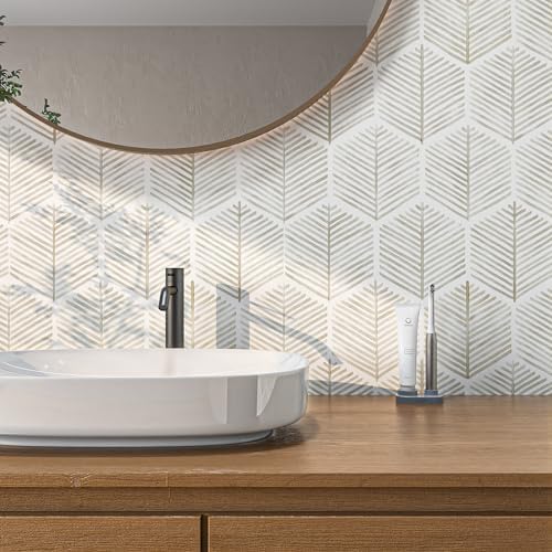 MelunMer Geometric Peel and Stick Wallpaper Boho Beige White 17.3''×591'' - Image 6