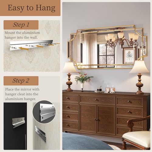 Kelly Miller 26"x52" Gold Foil Scalloped Edge Decorative Vanity Wall Mirror - Image 6