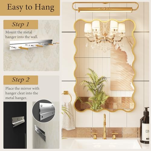 Kelly Miller 24x36 Gold Scalloped Mirror, Wavy Edge Decorative Wall Mirror - Image 6