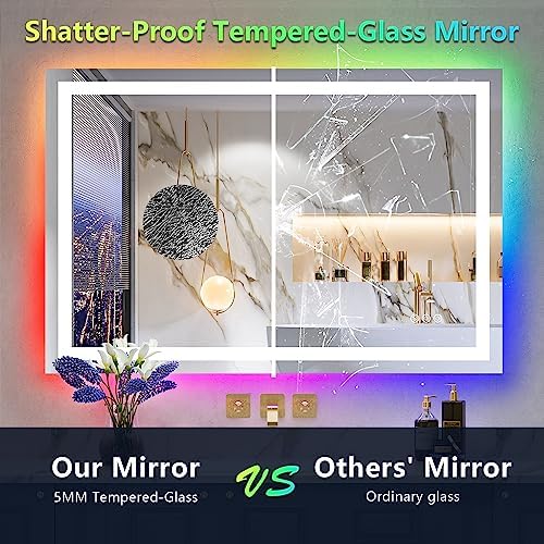 48x32 LED Bathroom Mirror with Lights, RGB Backlit Lighted Mirror - Image 6