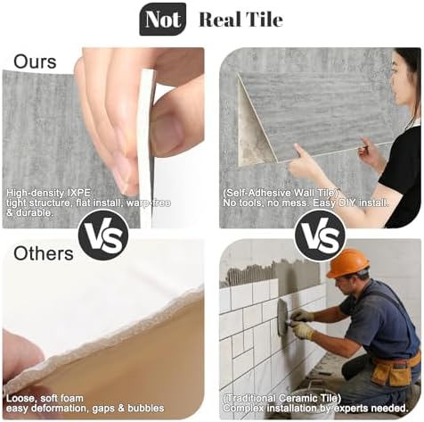 50Pcs 3D Faux Stone Wall Panels 23.6"X11.8" Grey Textured Tiles Peel and Stick - Image 6