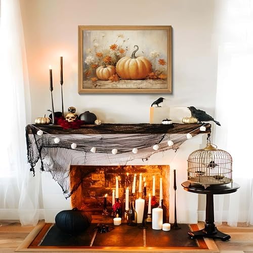 Framed Vintage Halloween Pumpkin Wall Art – 3D Texture Harvest Pumpkins - Image 6
