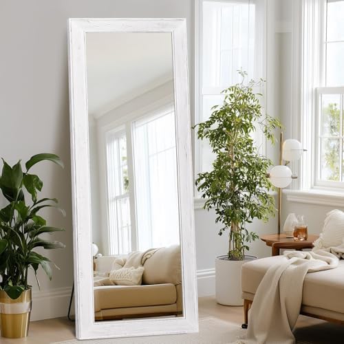 65x24in Full Length Mirror, Rustic White Beveled Wood Frame - Image 7