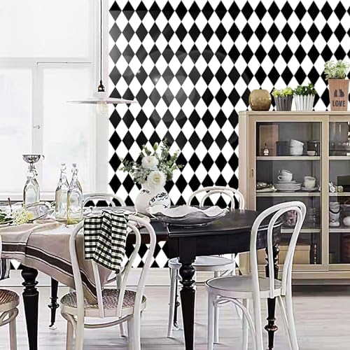 Black and White Peel and Stick Wallpaper Diamond Wallpaper Rhombus Contact - Image 6