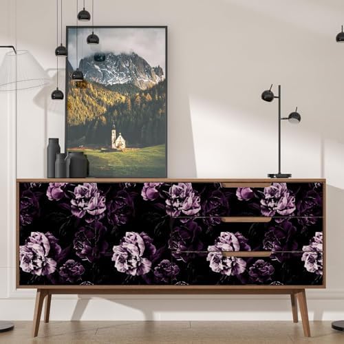 Black Purple Vintage Floral Peel and Stick Wallpaper 17.5" x 393" - Image 7