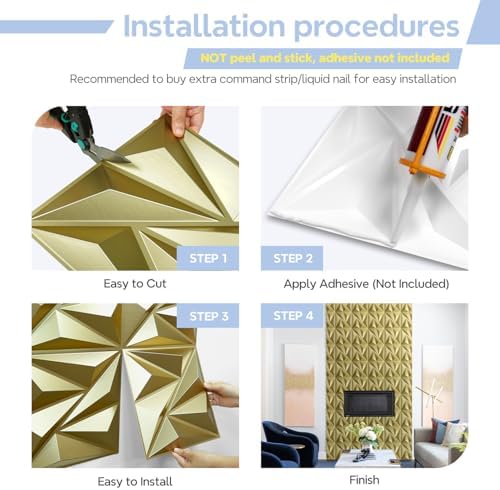 STICKGOO 3D Wall Panels Diamond, Champaign Gold, 33 Pack - Image 7