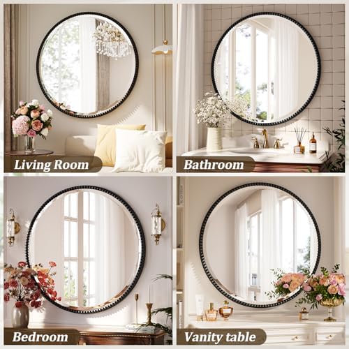 24'' Round Bathroom Mirror, Beaded Circle Decorative Wall Mirror - Image 6