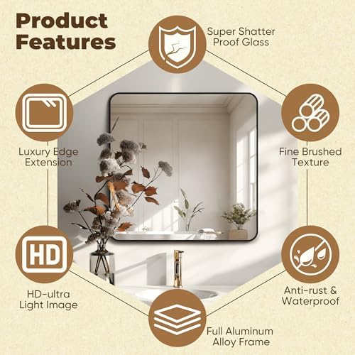 Antok 36x36 Black Metal Framed Bathroom Mirror, Wall Mirror - Image 6