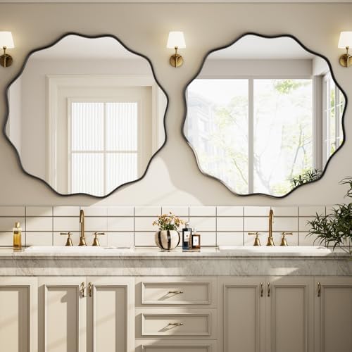 Round Wavy Mirror 42 Inch Bathroom Matte Black - Image 6