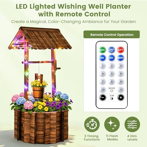 54" Outdoor Wooden Wishing Well Planter - Image 6
