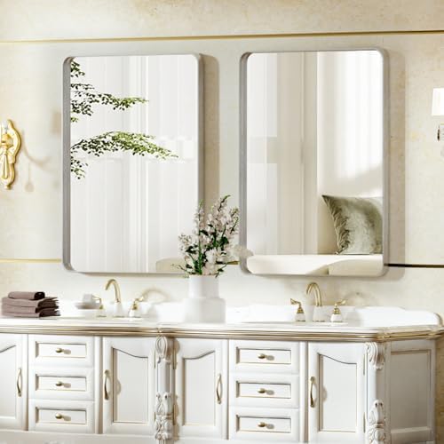 VooBang Bathroom Mirror 20x30 inch, Modern Round Corner Bathroom Vanity Mirror - Image 6