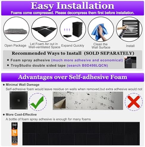 TroyStudio Thick Acoustic Foam Panels, Dense Soundproof Padding Tile, Recording - Image 6