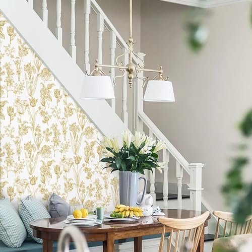 Dimoon 236"x17.3" Floral Wallpaper Peel and Stick Flowers Golden White Contact - Image 7