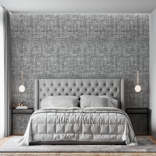 Black Grasscloth Wallpaper A Set of 17.3"x 472" Peel and Stick Wallpaper - Image 6