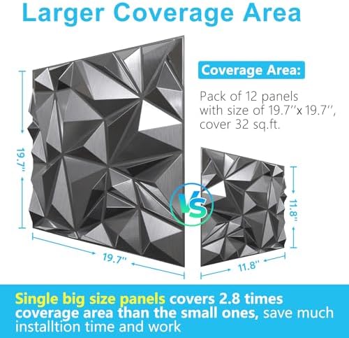 STICKGOO Diamond 3D Wall Panels, Brushed Silver, 19.7"x19.7" - Image 6