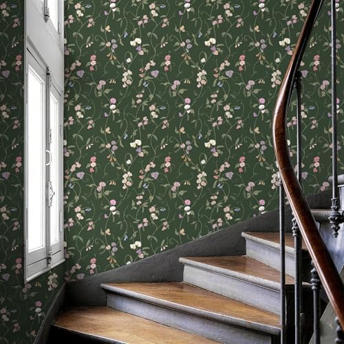 Vintage Wallpaper Peel and Stick Dark Green Floral Wallpaper Leaf Contact Paper - Image 6