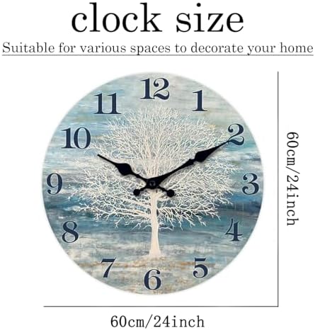 XFM 24 Inch Silent Wooden Wall Clocks Battery Operated Blue Tree of Life - Image 6