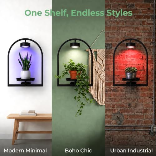 2 Pack Plant Wall Shelf with Grow Light, Wall Mounted Hanging Planter Shelf - Image 6