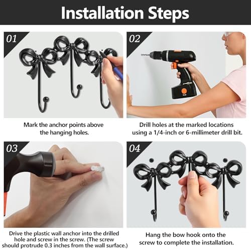 Black Bow Hooks Coat Rack, Wall Mount Coat Hook, Bow Room Wall Decorations - Image 6