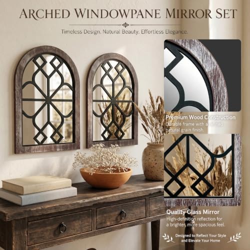 Set of 2 Arched Window Wall Mirror, Rustic Farmhouse Accent Mirror - Image 7