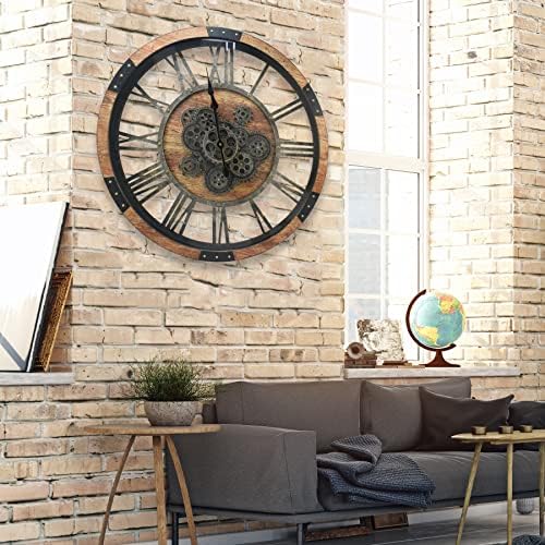 36'' Large Wall Clock Real Moving Gears Oversized Industrial Solid Wood Rusic - Image 6