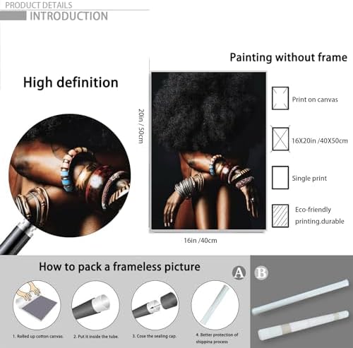 ZHGYGBN Black Girl Canvas Poster Afro Portrait Poster 16x20 Inch Unframed - Image 7