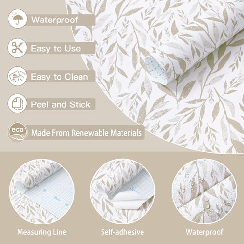 Safiyya Peel and Stick Wallpaper Boho Modern Beige Leaf Contact Paper Peel and - Image 6
