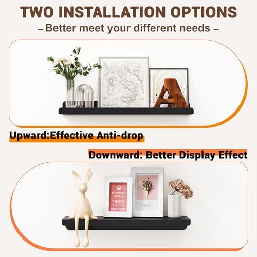 Qukaka 15" Floating Shelves for Wall, 3 Pack Pure Black Display Ledges - Image 6