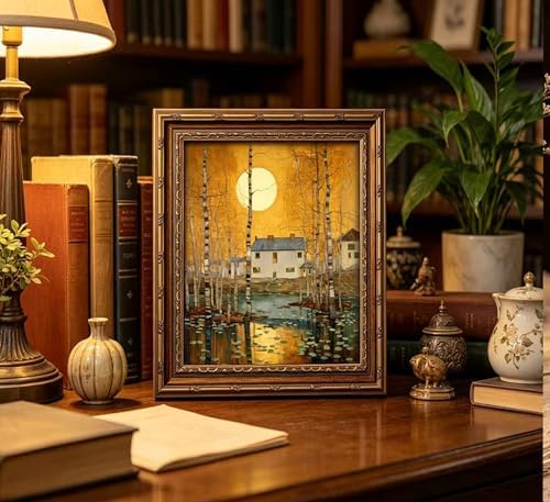 Vintage Gold Framed Minimalist Moon Canvas Wall Art,Retro Celestial Neutral - Image 7