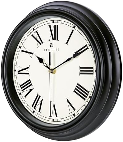 Lafocuse 12 Inch Analog Retro Black Wall Clocks Roman Numerals - Image 6