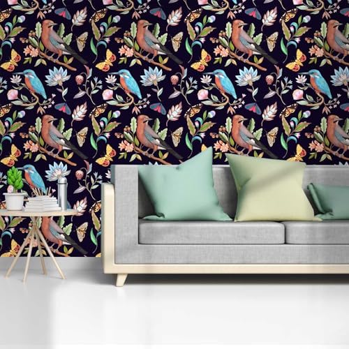 Vintage Black Floral Bird Peel and Stick Wallpaper 17.7"x 354" - Image 6