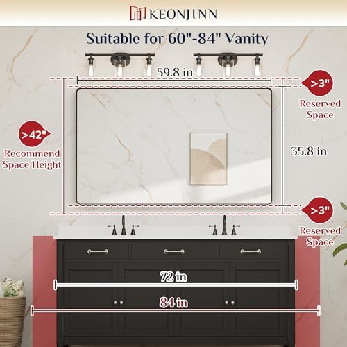 Keonjinn 60 x 36 Inch Brushed Nickel Bathroom Vanity Mirror, Tempered Glass - Image 6