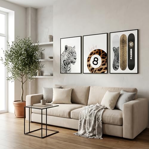 Stockholm Style Room Decor Wall, Trendy Leopard Canvas Wall Art Set of 3 - Image 7