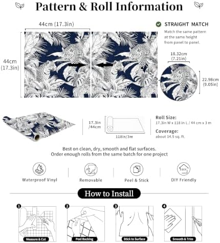 HAOKHOME Cheetah Peel and Stick Wallpaper Navy Jungle - Image 6