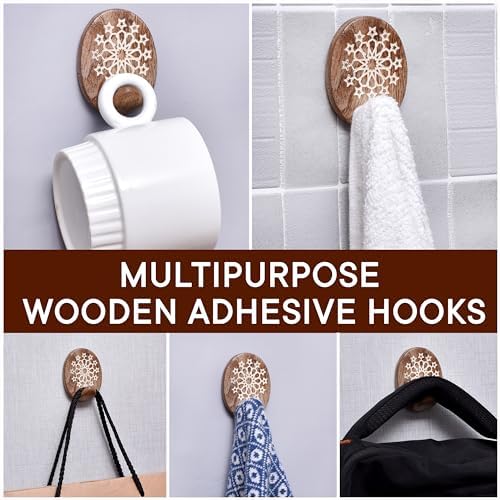 Indian Shelf 24 Piece Wooden Adhesive Wall Hooks - Image 6