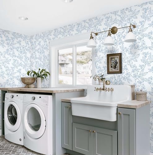 Ismoon Floral Peel Stick Wallpaper Blue White Contact Paper 17.3x196in - Image 6