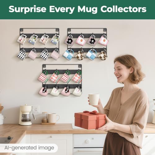 EsLuker.ly Mug Holder Hanger Cup Display Rack Wall Mounted, 3 Pack Black - Image 7