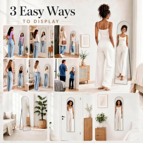 57x16" Full Length Mirror Floor Stand, Over the Door, Wall Mounted Silver - Image 6