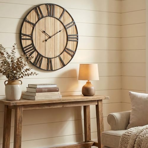 EMAX HOME Large Farmhouse Wall Clock 24 Inch Vintage Brown Wooden Wall Clock - Image 7