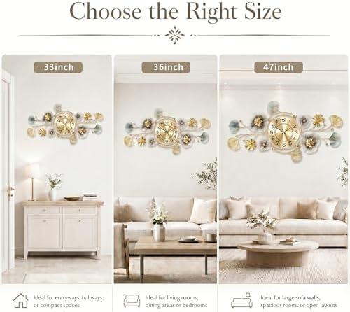 47" 3D Ginkgo Wall Clock with Sculpted Metal Leaves - Image 7