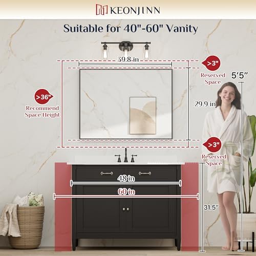 Keonjinn 40x30 Inch Black Bathroom Mirror - Image 6