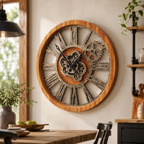 HOIBAI Large Wall Clock 24 Inch Vintage Brown - Image 7