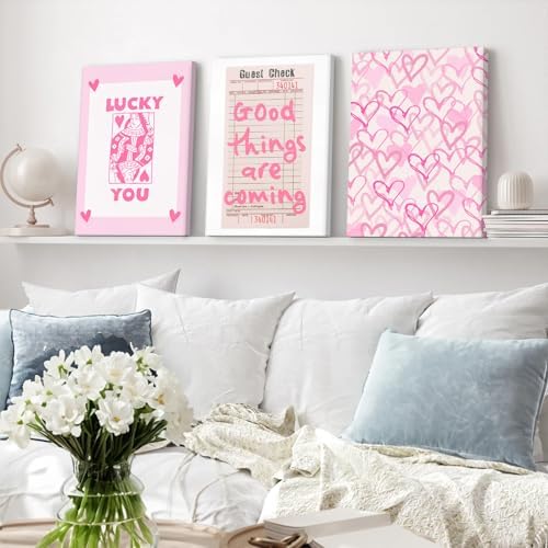 Lucky You Pink Wall Art Guest Check Preppy Wall Decor Trendy Aesthetic Canvas - Image 7