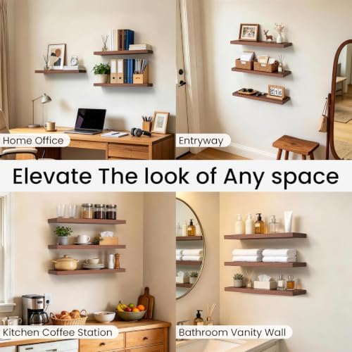 BAYKA Walnut-Like Floating Shelves 22.5in, Wall Mounted Wall Decor - Image 6