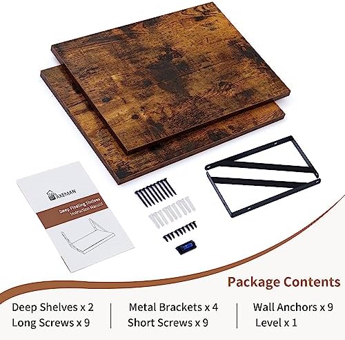 Axeman Deep Floating Shelves for Wall, 16W x 12D Rustic Wood Wall Shelves Set - Image 6