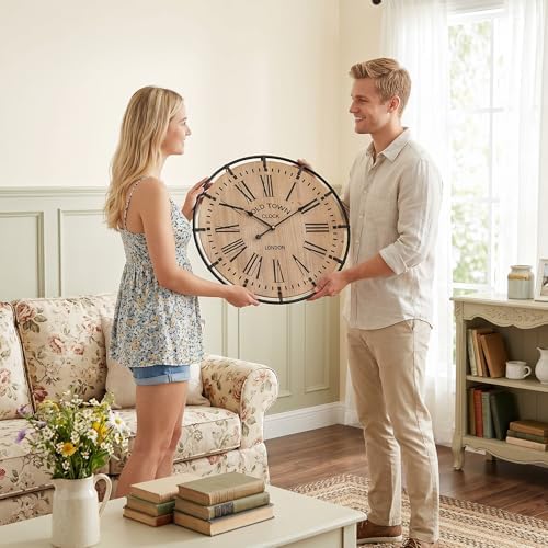 EMAX HOME 20 Inch Large Farmhouse Wall Clock, Light Wood Grain Face - Image 7