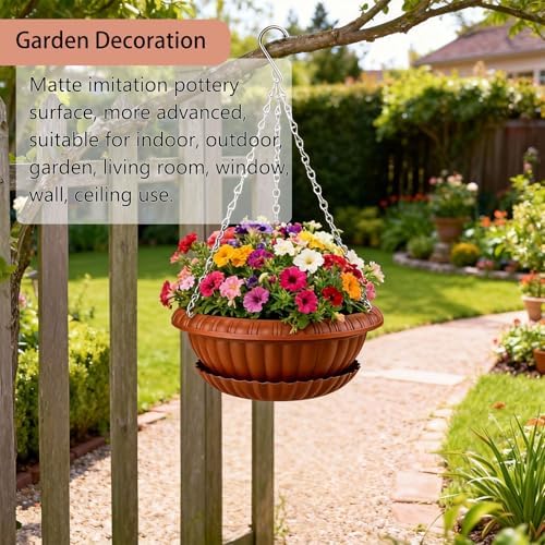 summer flower 3 Pack Large Hanging Planters 12.59in Plastic Plant Pots - Image 6