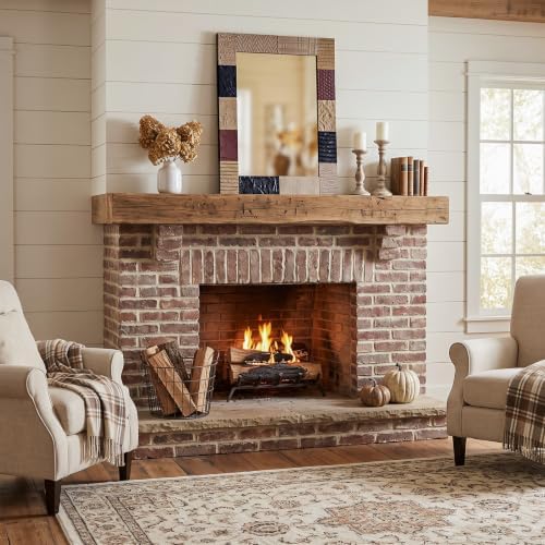 Rustic Wood Wall Mirror, 22x30" Rectangle Carved Bathroom Vanity Mirror - Image 7